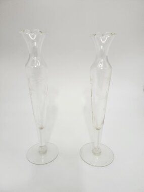 Vintage Set of 2 Princess House Etched Crystal Bud Vases